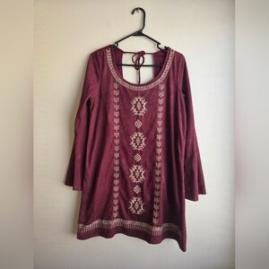 Embroidered Burgundy Mini Dress